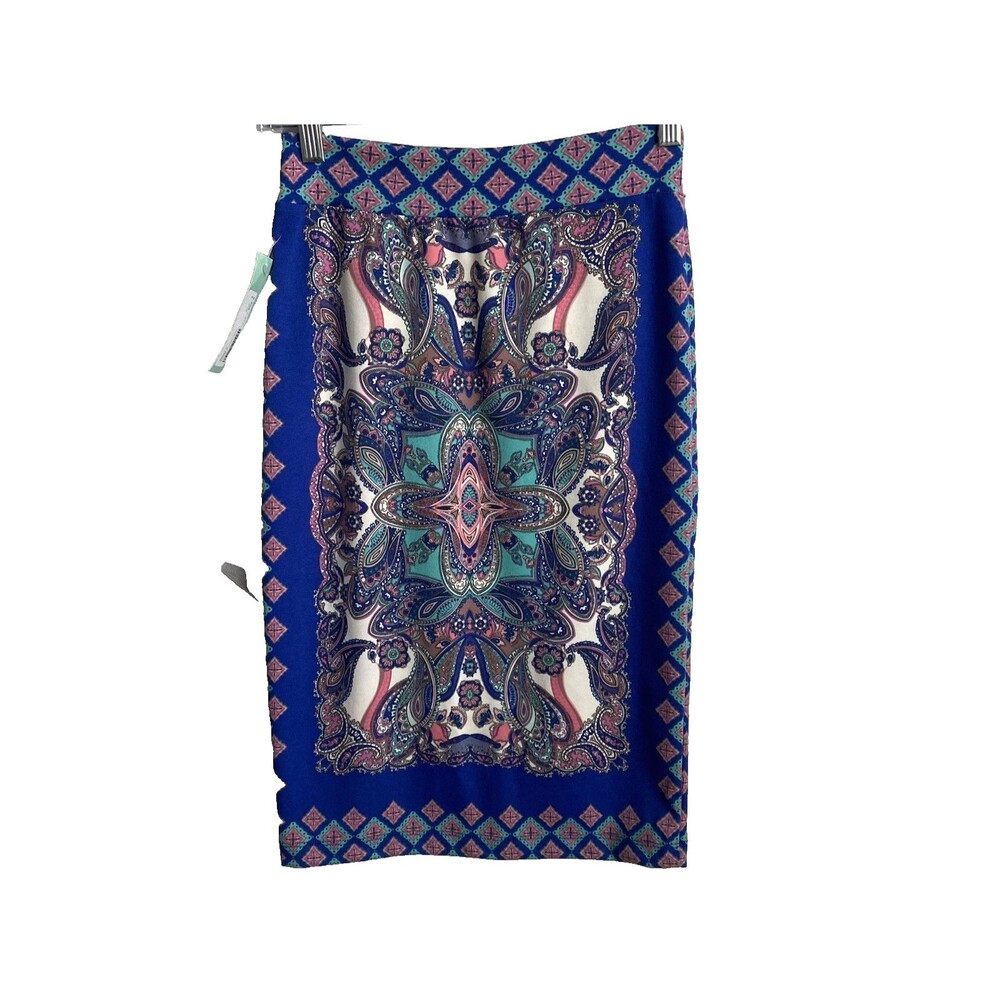 NWT Renee C.‎ Alexia Print Blue Graphic Pencil Skirt Strech Sz Small - Picture 2 of 7